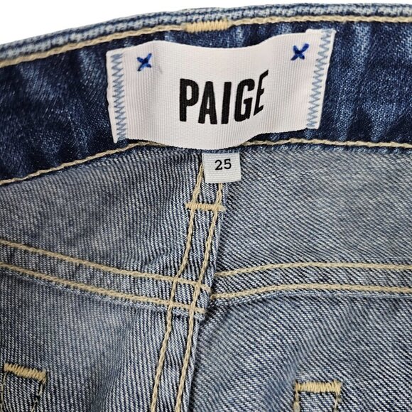 Paige Jimmy Jimmy Skinny Distressed Raw Cut-Off Hem Low Rise Blue Jeans Size 25 - Picture 3 of 16